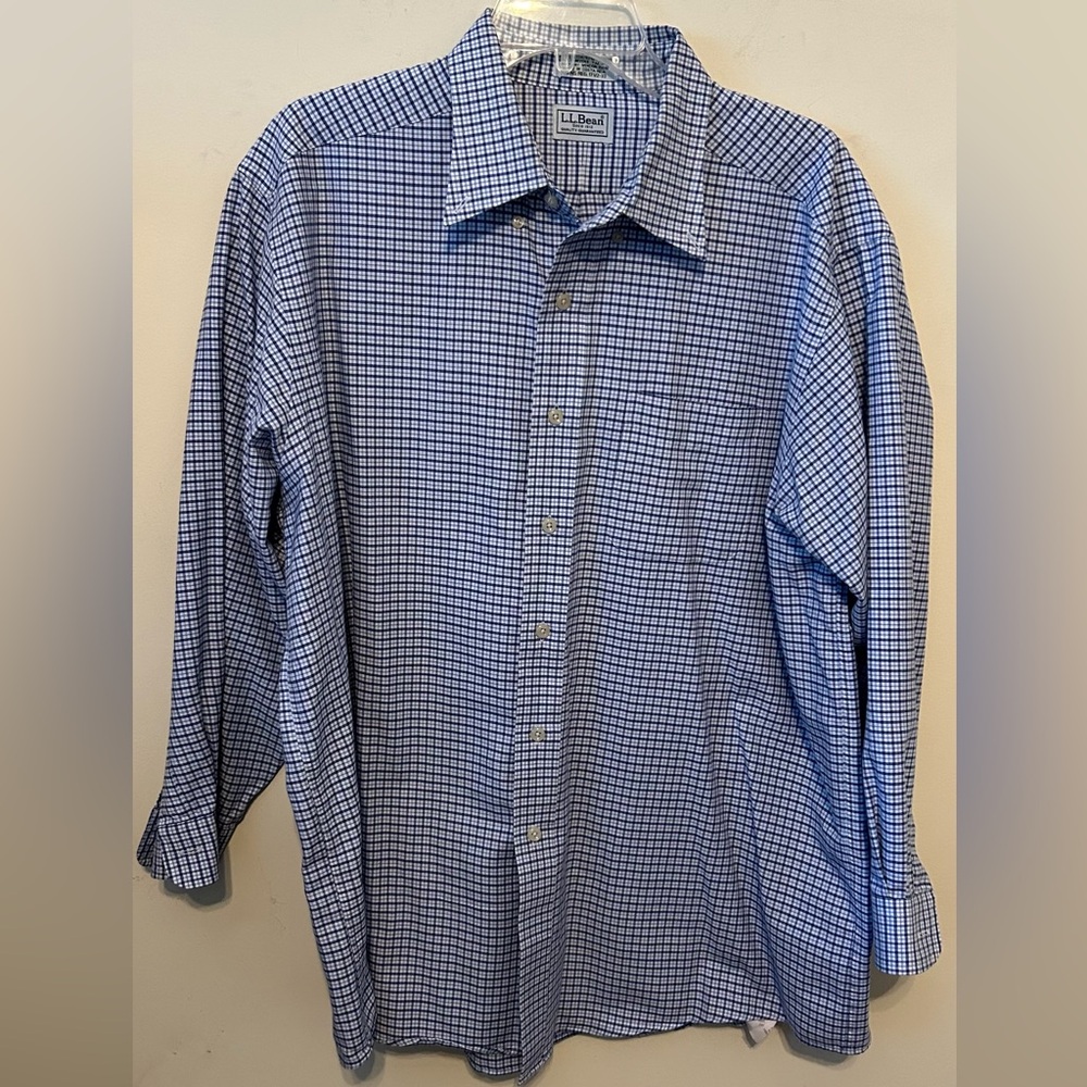 LL Bean Oxford Button Down Dress Shirt Mens‎ 17.5 33 Blue Long Sleeve